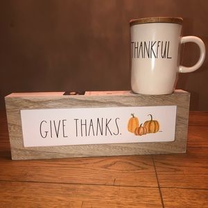 Rae Dunn Brand New Give Thanks Sign & Thankful Mug